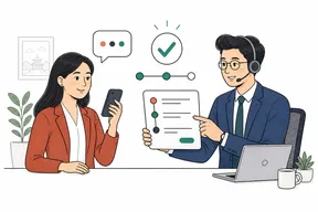 Flat illustration of an employee request being resolved by an HR helpdesk