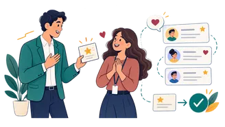 Illustration of appreciation being given, recorded and shared