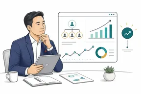 Flat illustration of an executive reviewing workforce intelligence charts