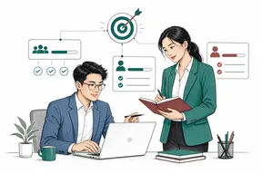 Managers aligning goals and KPIs with progress cards