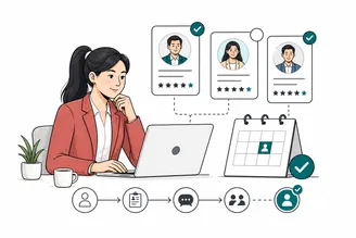 Illustration of recruiters reviewing candidates